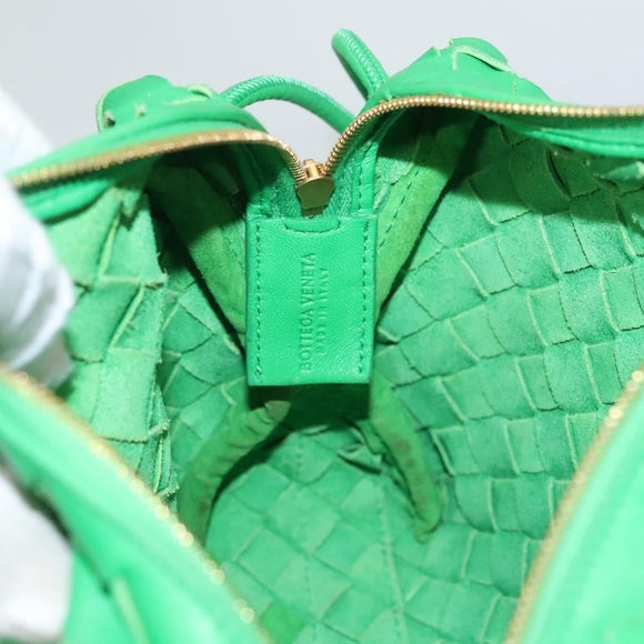 BOTTEGA VENETA INTRECCIATO Shoulder Bag Leather Green Gold Auth 123508
