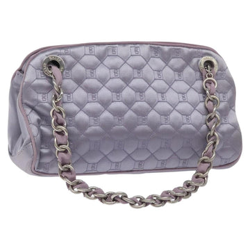 BALLY Chain Hand Bag Satin Purple Silver Auth 123509