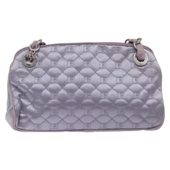 BALLY Chain Hand Bag Satin Purple Silver Auth 123509
