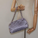 BALLY Chain Hand Bag Satin Purple Silver Auth 123509-20
