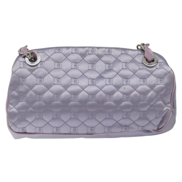 BALLY Chain Hand Bag Satin Purple Silver Auth 123509