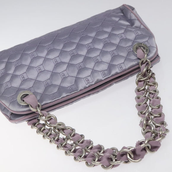 BALLY Chain Hand Bag Satin Purple Silver Auth 123509