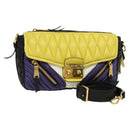Miu Miu Matelasse Shoulder Bag Leather Yellow Gold Auth 123510-1