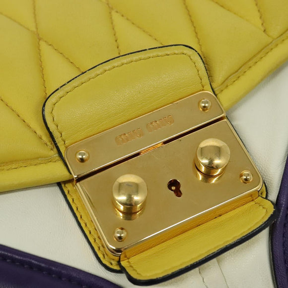 Miu Miu Matelasse Shoulder Bag Leather Yellow Gold Auth 123510