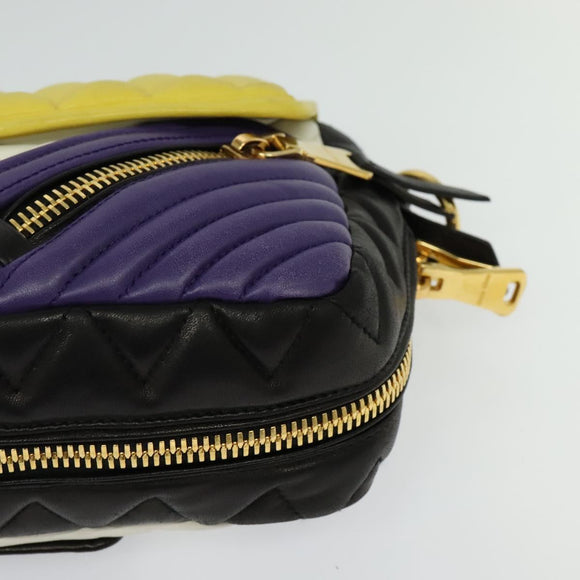 Miu Miu Matelasse Shoulder Bag Leather Yellow Gold Auth 123510