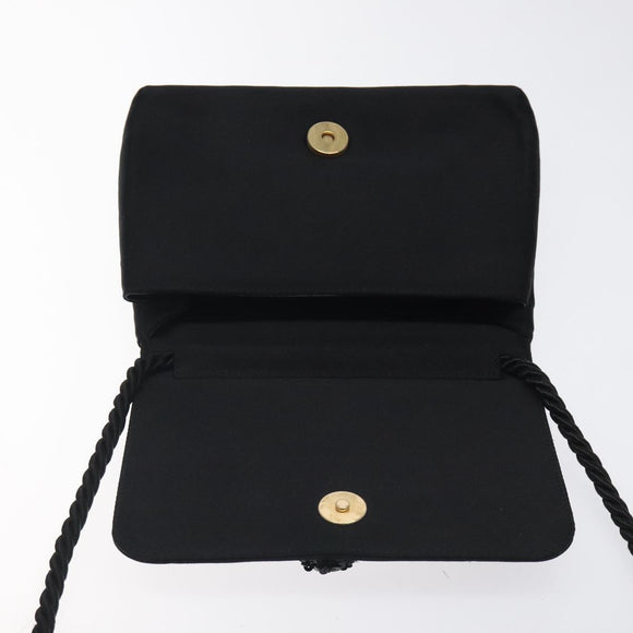 CHANEL Shoulder Bag Silk Black Gold CC Auth 123511