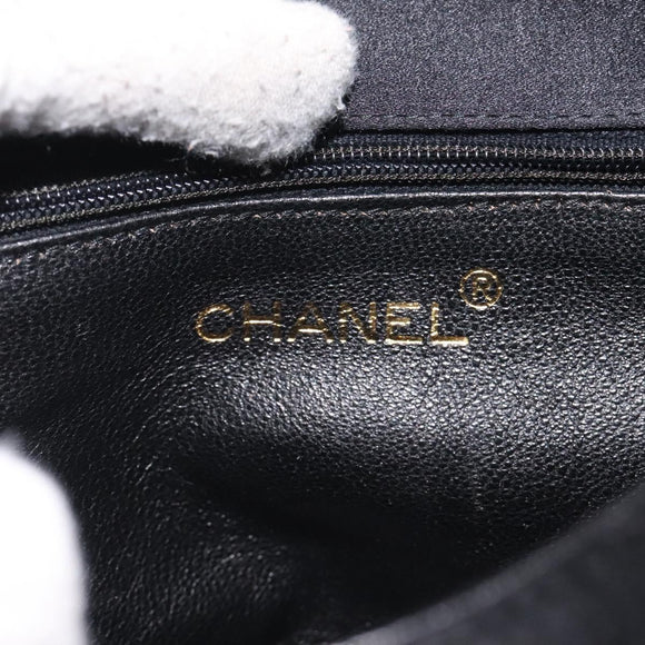 CHANEL Shoulder Bag Silk Black Gold CC Auth 123511