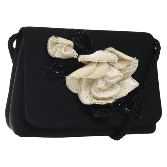 CHANEL Shoulder Bag Silk Black Gold CC Auth 123511