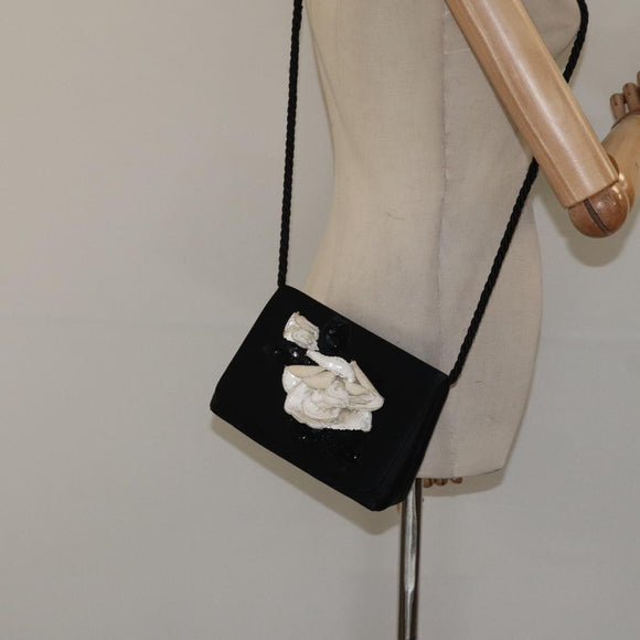 CHANEL Shoulder Bag Silk Black Gold CC Auth 123511