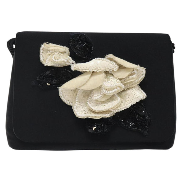 CHANEL Shoulder Bag Silk Black Gold CC Auth 123511