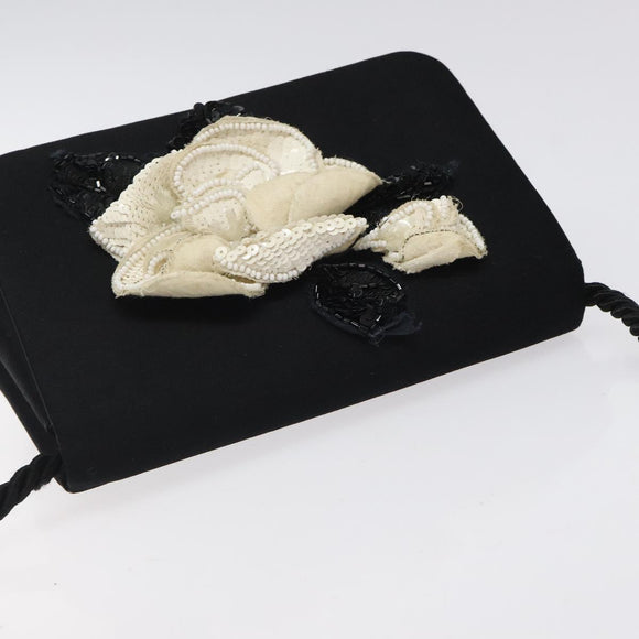 CHANEL Shoulder Bag Silk Black Gold CC Auth 123511