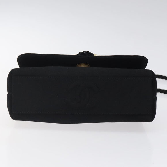 CHANEL Shoulder Bag Silk Black Gold CC Auth 123511