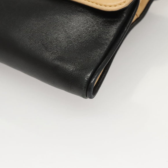 CHANEL Choco Bar Hand Bag Lamb Skin Beige Black CC Auth 123516