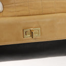 CHANEL Choco Bar Hand Bag Lamb Skin Beige Black CC Auth 123516-19