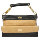 CHANEL Choco Bar Hand Bag Lamb Skin Beige Black CC Auth 123516V-13