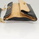 CHANEL Choco Bar Hand Bag Lamb Skin Beige Black CC Auth 123516-4