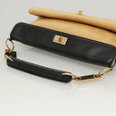 CHANEL Choco Bar Hand Bag Lamb Skin Beige Black CC Auth 123516-6