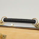 CHANEL Choco Bar Hand Bag Lamb Skin Beige Black CC Auth 123516-8