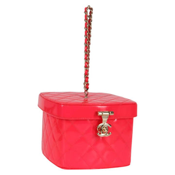 CHANEL Matelasse Vanity Pouch Enamel Pink Gold CC Auth 123518M