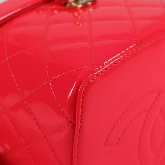 CHANEL Matelasse Vanity Pouch Enamel Pink Gold CC Auth 123518M