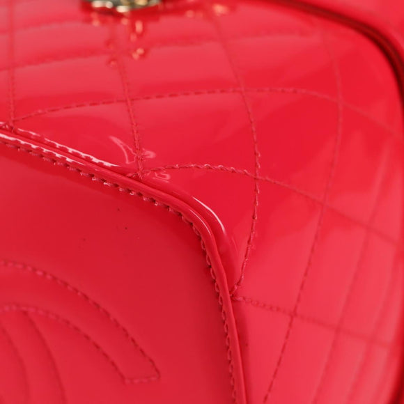 CHANEL Matelasse Vanity Pouch Enamel Pink Gold CC Auth 123518M