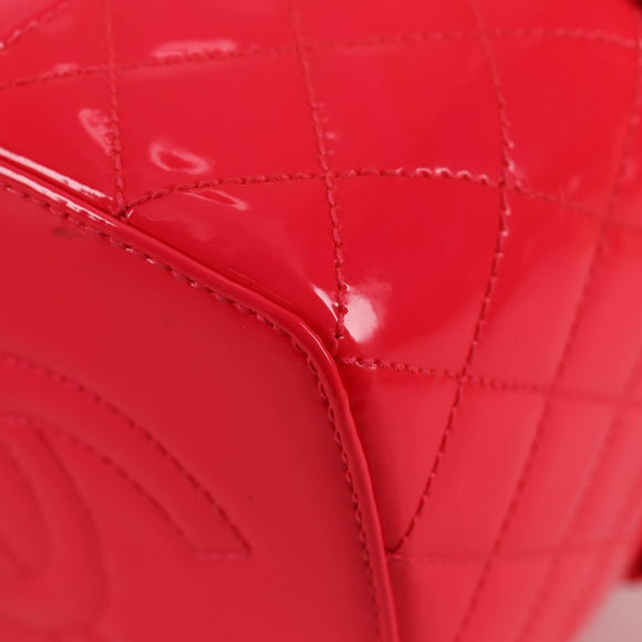 CHANEL Matelasse Vanity Pouch Enamel Pink Gold CC Auth 123518M