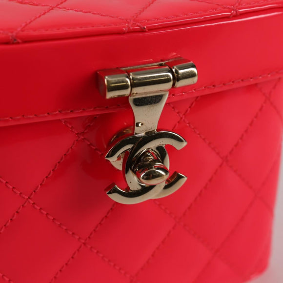 CHANEL Matelasse Vanity Pouch Enamel Pink Gold CC Auth 123518M