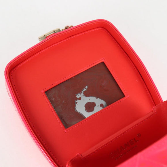 CHANEL Matelasse Vanity Pouch Enamel Pink Gold CC Auth 123518M