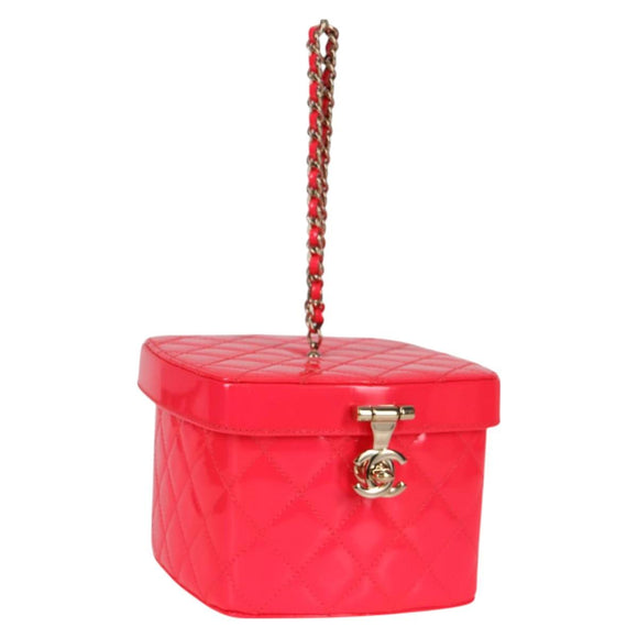 CHANEL Matelasse Vanity Pouch Enamel Pink Gold CC Auth 123518SAM