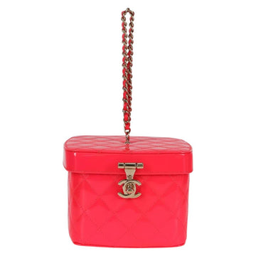 CHANEL Matelasse Vanity Pouch Enamel Pink Gold CC Auth 123518M - 0