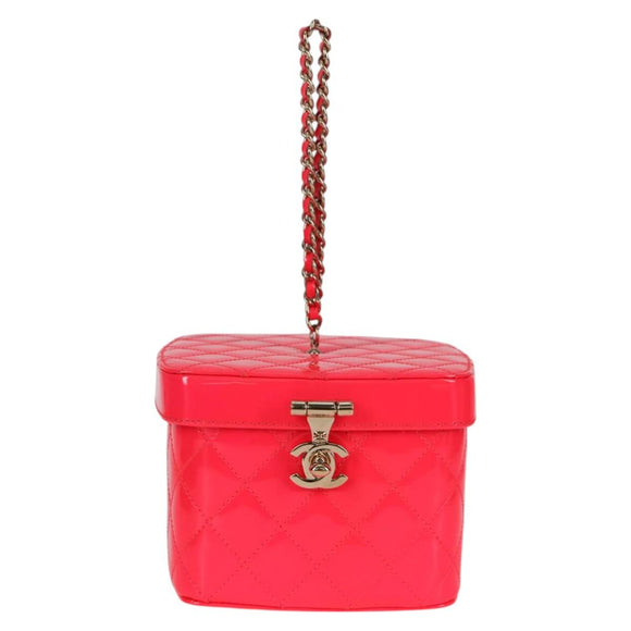 CHANEL Matelasse Vanity Pouch Enamel Pink Gold CC Auth 123518M