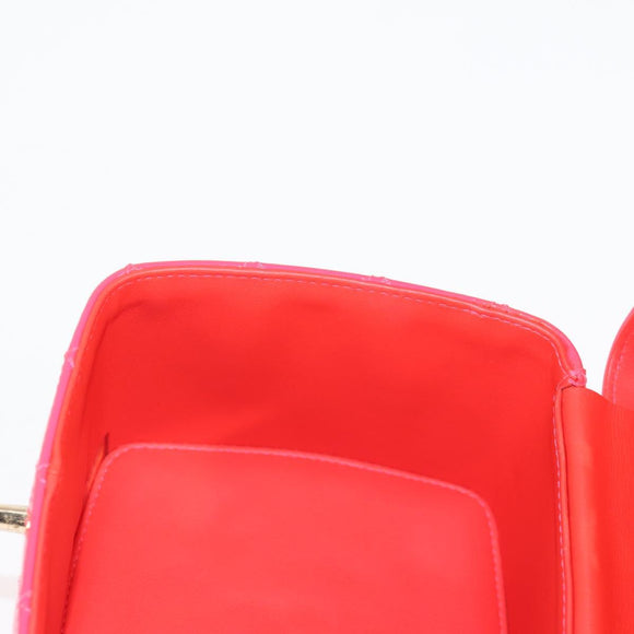 CHANEL Matelasse Vanity Pouch Enamel Pink Gold CC Auth 123518M