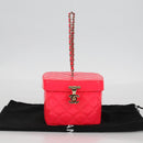 CHANEL Matelasse Vanity Pouch Enamel Pink Gold CC Auth 123518M-25