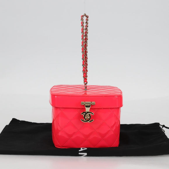 CHANEL Matelasse Vanity Pouch Enamel Pink Gold CC Auth 123518M