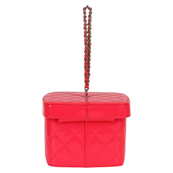 CHANEL Matelasse Vanity Pouch Enamel Pink Gold CC Auth 123518M