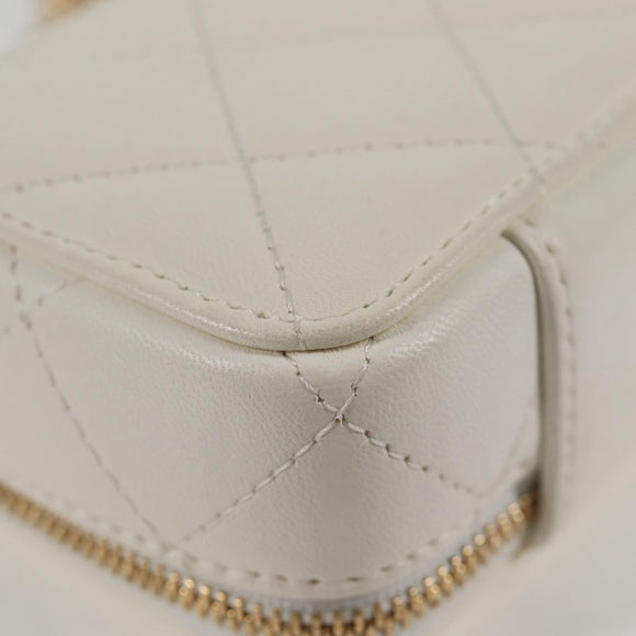 CHANEL Wallet Chain Shoulder Lamb Skin Gold White CC Auth 123520SM