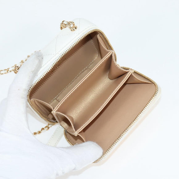 CHANEL Wallet Chain Shoulder Lamb Skin Gold White CC Auth 123520SM