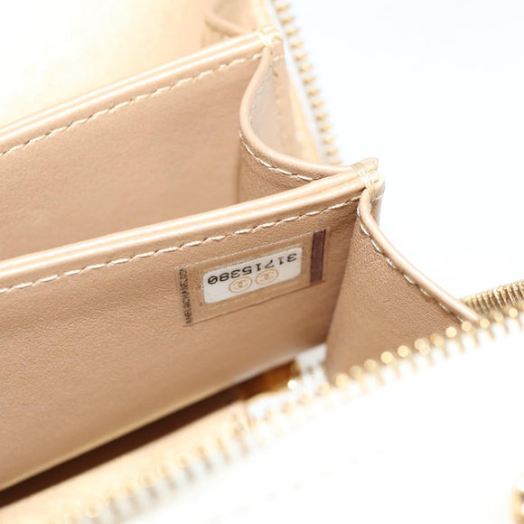 CHANEL Wallet Chain Shoulder Lamb Skin Gold White CC Auth 123520SM