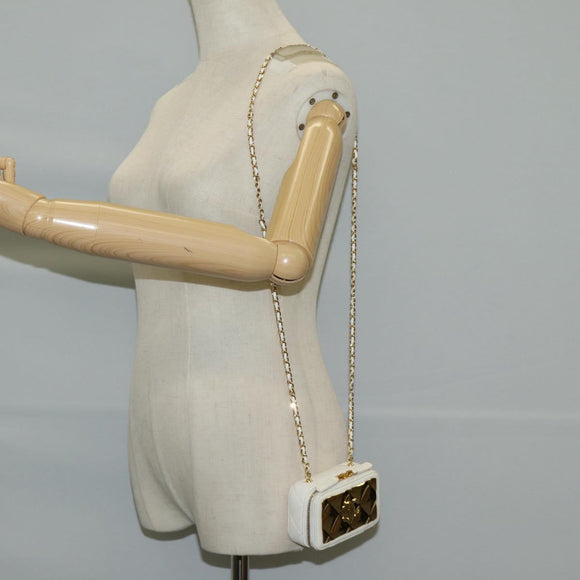 CHANEL Wallet Chain Shoulder Lamb Skin Gold White CC Auth 123520SM