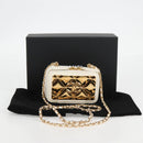 CHANEL Wallet Chain Shoulder Lamb Skin Gold White CC Auth 123520SM-25