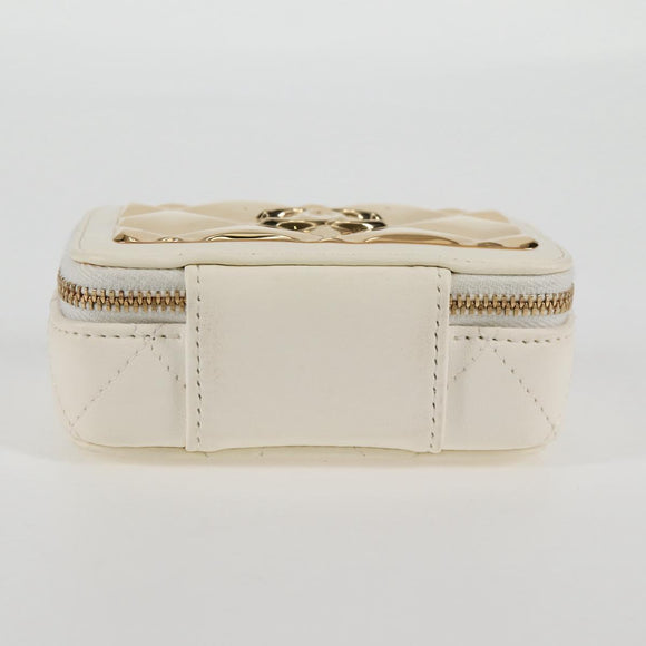 CHANEL Wallet Chain Shoulder Lamb Skin Gold White CC Auth 123520SM