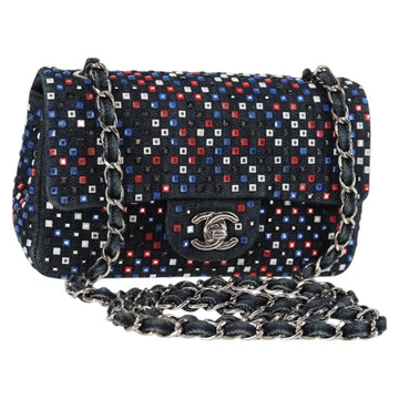 CHANEL Chain Shoulder Bag Denim Navy Silver CC Auth 123521SM