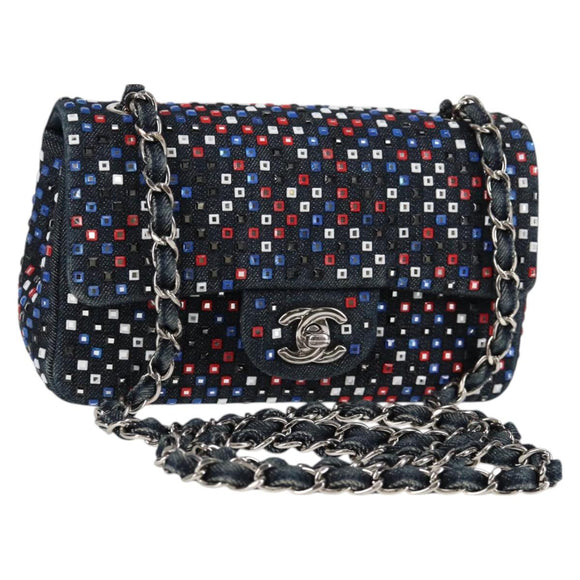 CHANEL Chain Shoulder Bag Denim Navy Silver CC Auth 123521SM