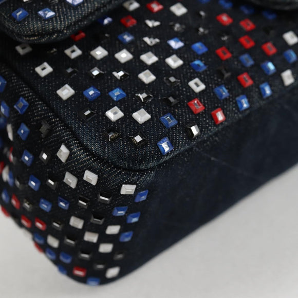 CHANEL Chain Shoulder Bag Denim Navy Silver CC Auth 123521SM