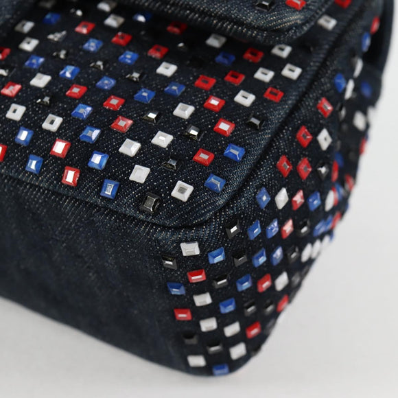 CHANEL Chain Shoulder Bag Denim Navy Silver CC Auth 123521SM