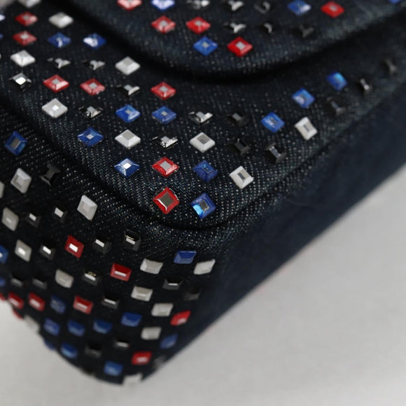 CHANEL Chain Shoulder Bag Denim Navy Silver CC Auth 123521SM