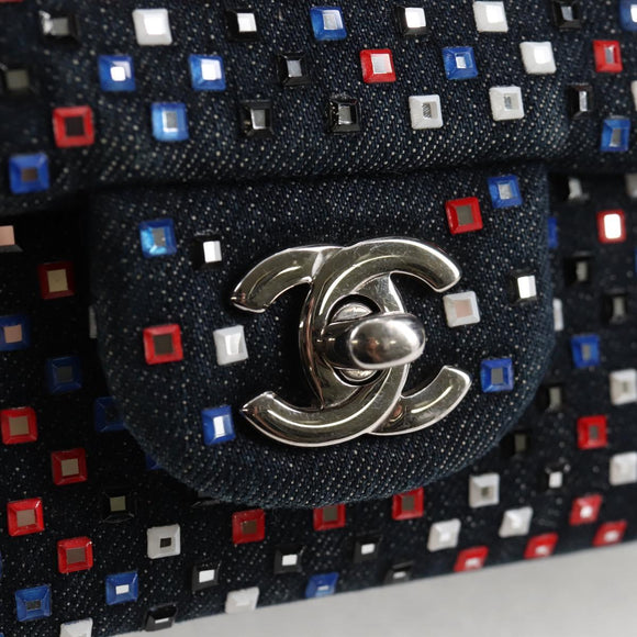 CHANEL Chain Shoulder Bag Denim Navy Silver CC Auth 123521SM