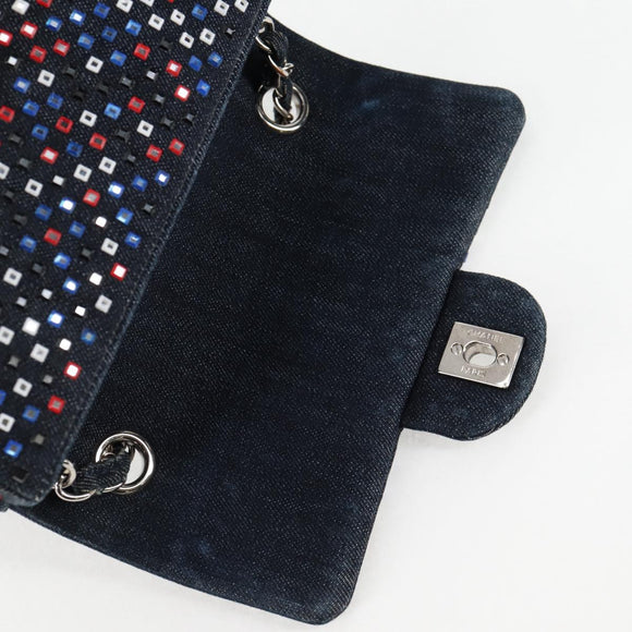 CHANEL Chain Shoulder Bag Denim Navy Silver CC Auth 123521SM