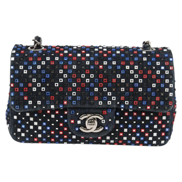 CHANEL Chain Shoulder Bag Denim Navy Silver CC Auth 123521SM