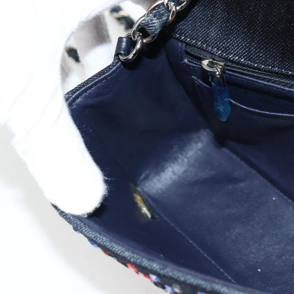 CHANEL Chain Shoulder Bag Denim Navy Silver CC Auth 123521SM